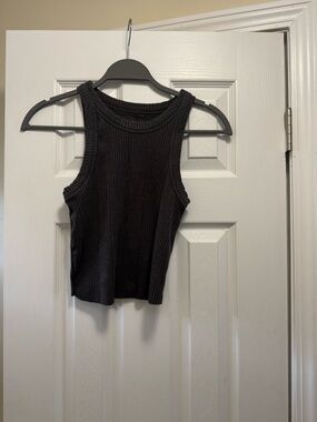 aerie grey Ribbed Cropped Tank